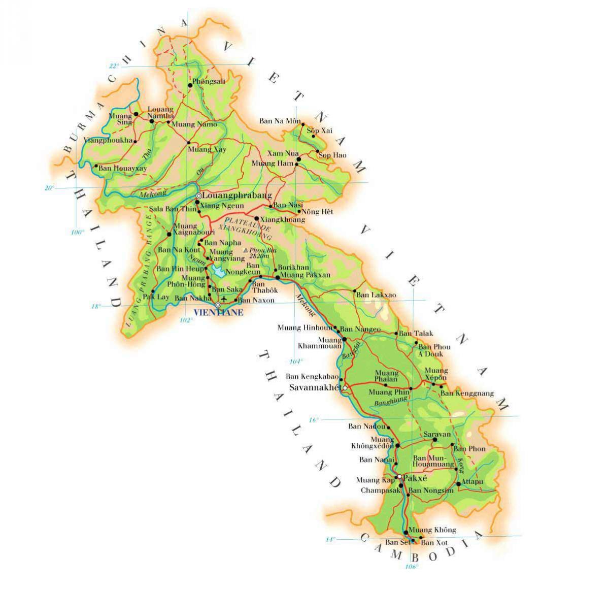 Mapa laos fizički 