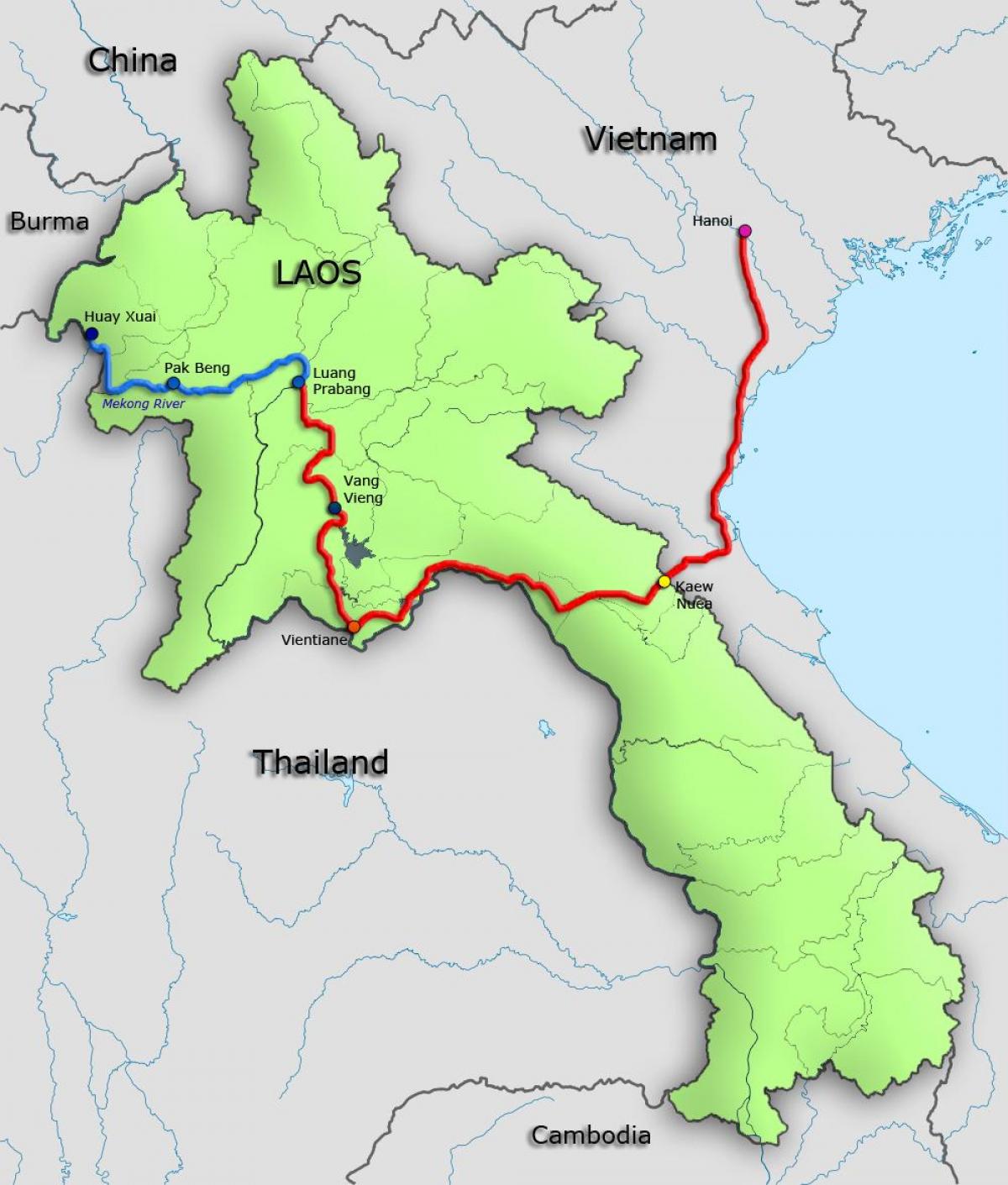 mekong rijeku u laosu mapu