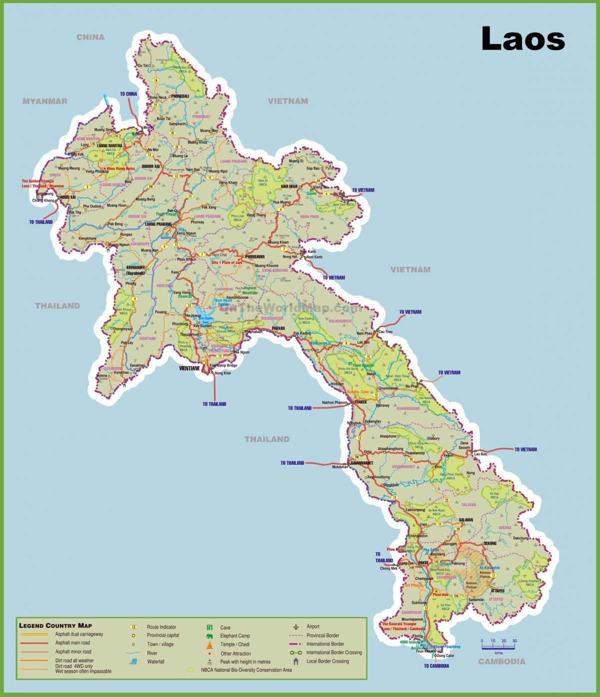 laos turističke atrakcije mapu
